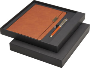 Custom Branded Luxe A5 Notebook & Pen Set in Gift Box with Lid Open