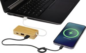 Branded Usb Hub Plugged Into Laptop