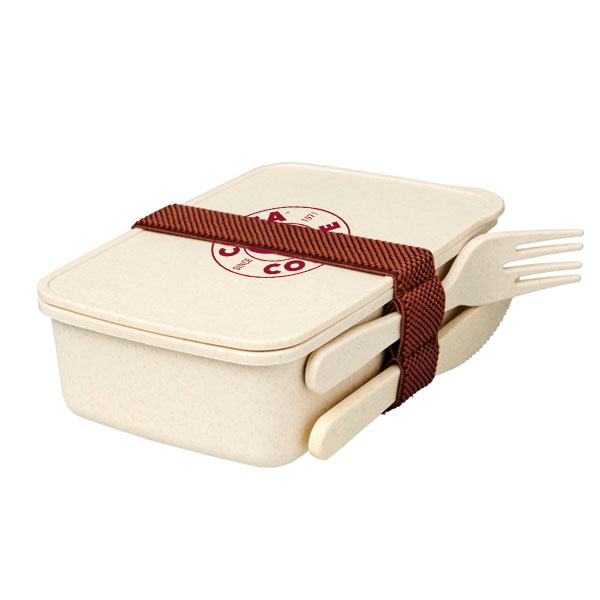 Branded Bamboo Lunchbox With Cutlery &Amp; Strap