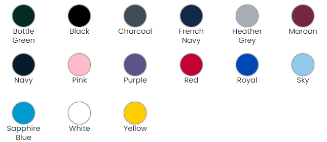 Custom Printed Sweatshirt Colour Options