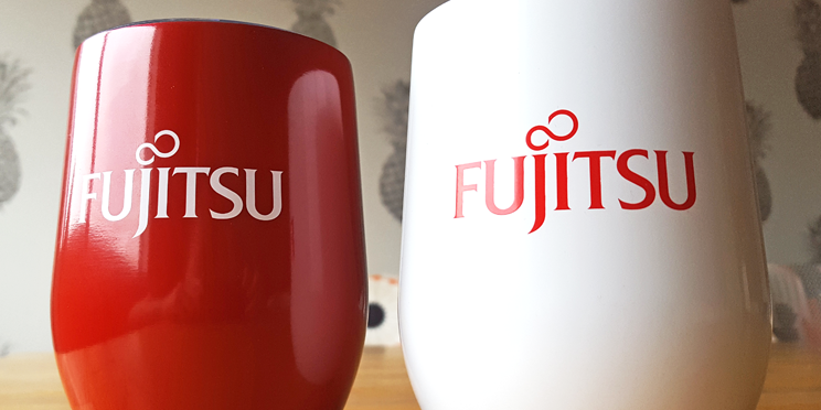 Custom Metal Cups For Fujitsu In Red And White