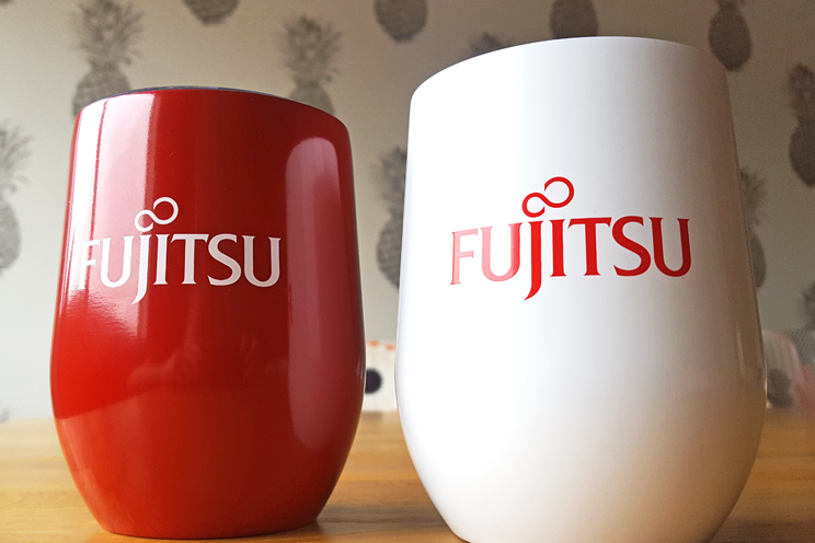 Custom Metal Cups For Fujitsu In Red And White