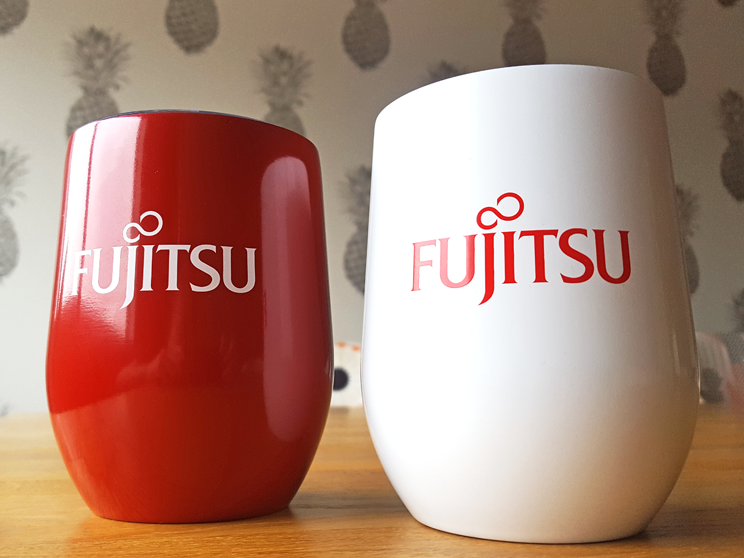 Custom Metal Cups For Fujitsu In Red And White