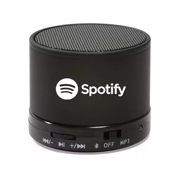 Black Branded Bluetooth Speaker With White Logo