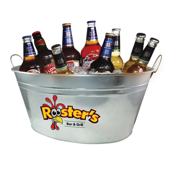 Branded Beer Bucket Filled With Beer And Ice