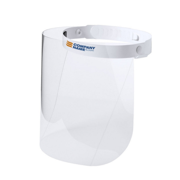 Hinged Branded Face Shield : White Headband With Coloured Logo
