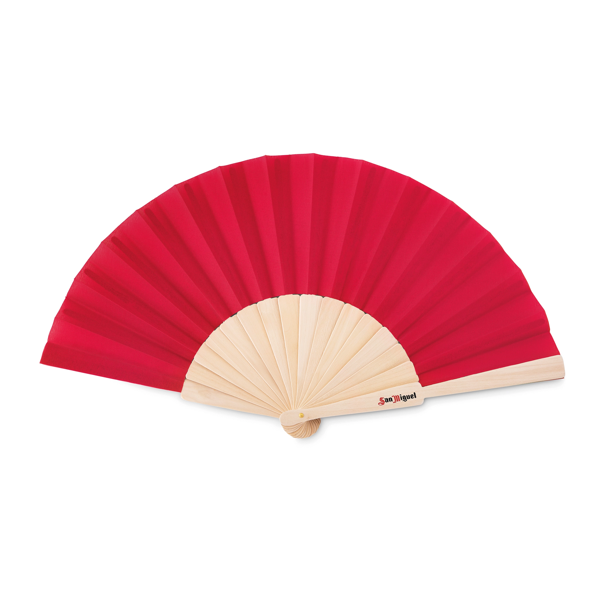 Felicity Fan In Red And Brown Wood. Logo Printing On The Fan.