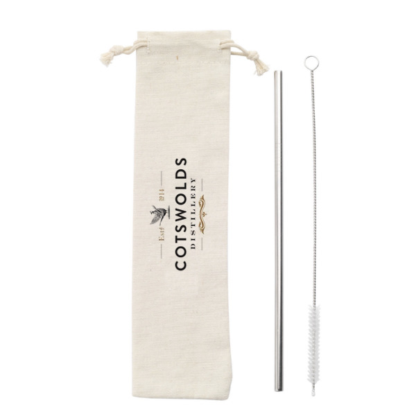 Branded Metal Reusable Straw With Bag And Straw Cleaner