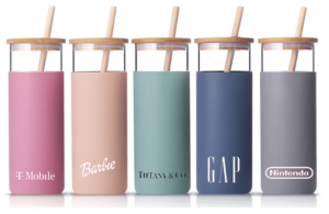 Branded Glass Tumbler With Bamboo Straw &Amp; Silicone Grip