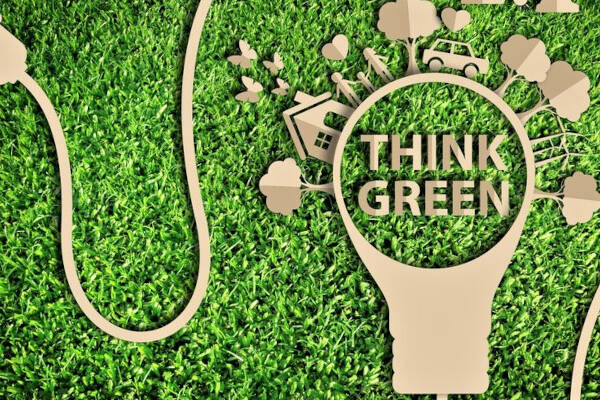 Light Bulb With 'Think Green' On A Grass Background